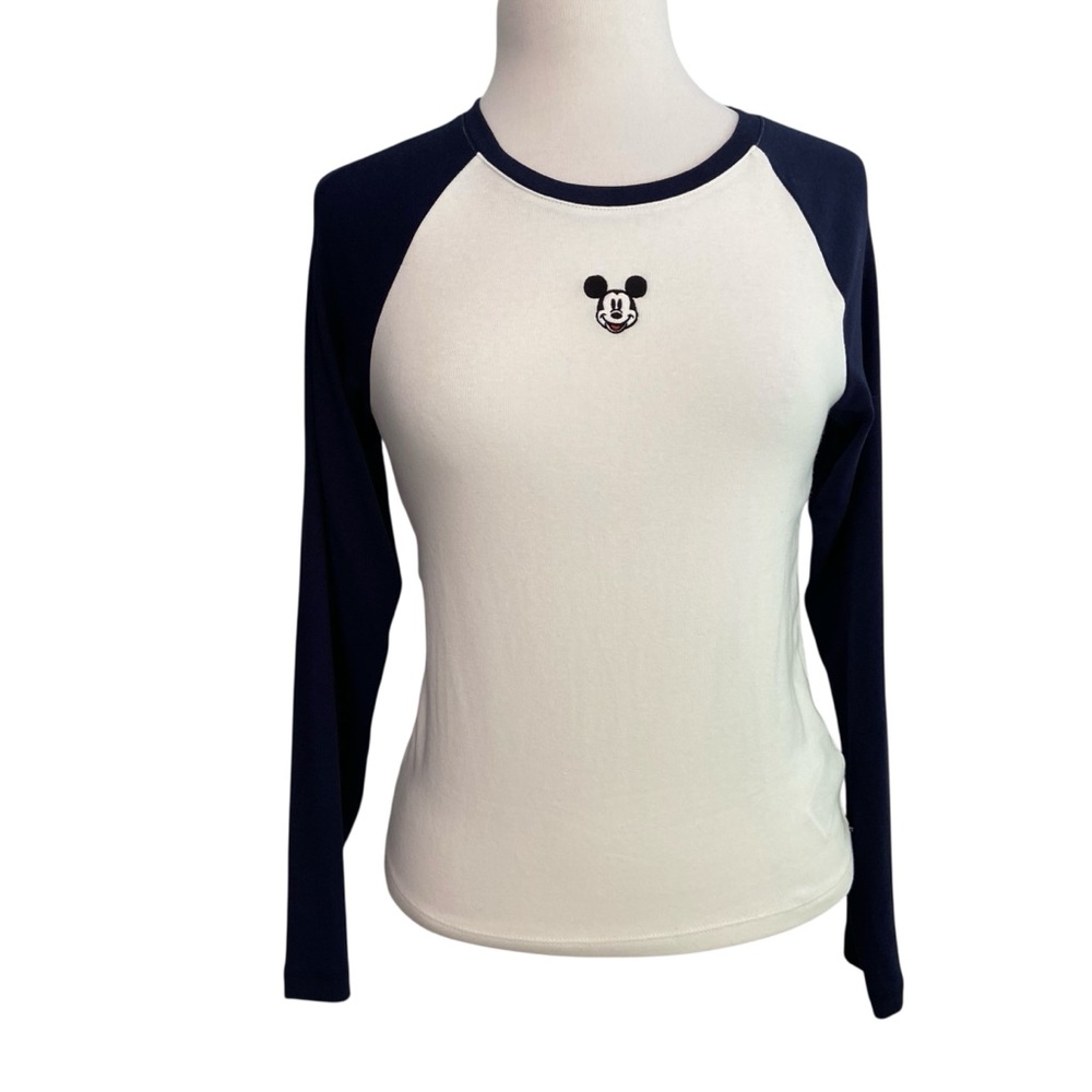 Gap X Disney Mickey raglan top long sleeve tee white navy blue round medium P